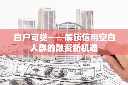瓜州白户可贷——解锁信用空白人群的融资新机遇